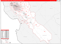 San Jose-Sunnyvale-Santa Clara Metro Area Wall Map Red Line Style 2026